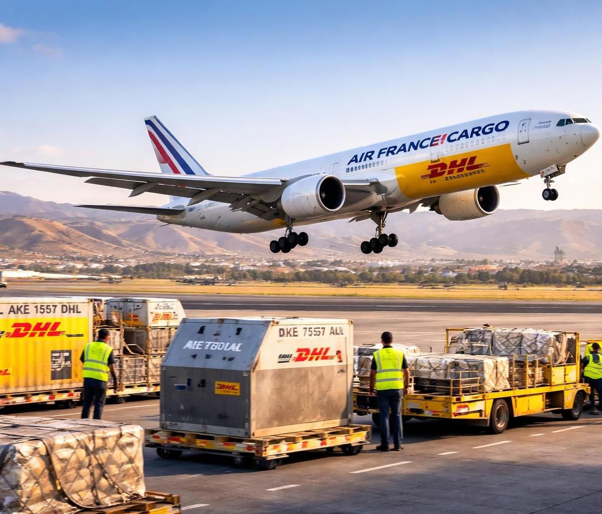 service de fret aérien rapide vers l'algérie avec air france cargo et dhl express, garantissant des livraisons urgentes et fiables pour vos envois prioritaires.
