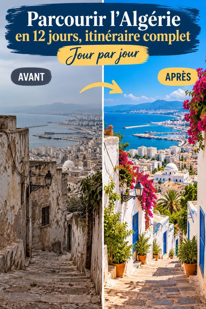 Vue panoramique des paysages algériens, ornés de montagnes et de mer.