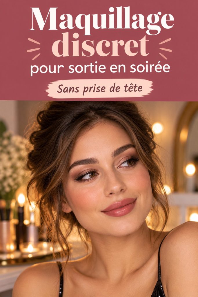 Image d'un maquillage discret et élégant pour une sortie en soirée, mettant en avant des teintes neutres.