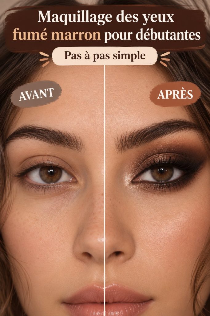 Un exemple de maquillage des yeux fumés marron pour débutantes.