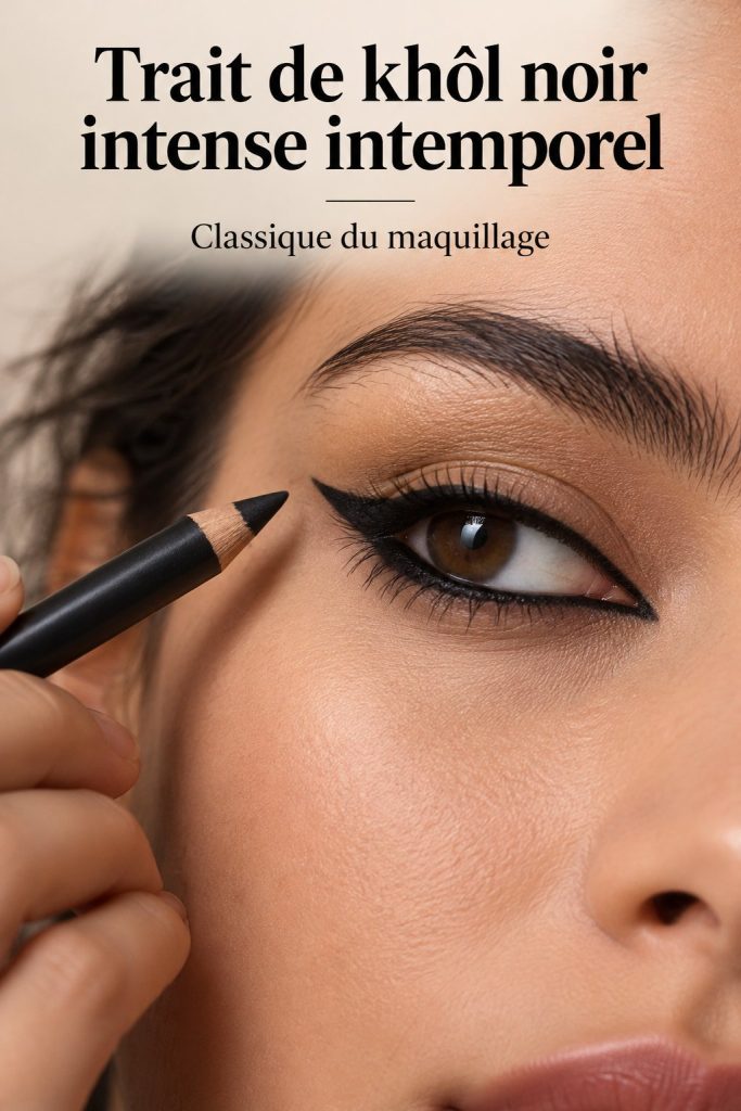 Trait de khôl noir intense sur un fond de maquillage traditionnel
